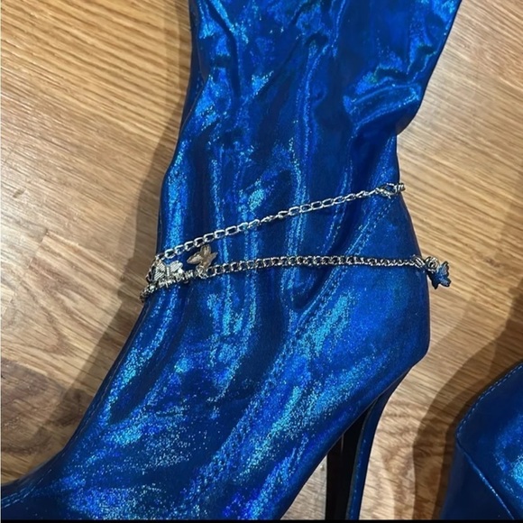 Lady go diva dolls kill thigh high stiletto boots metallic blue silver charm 8.5 - Picture 4 of 10